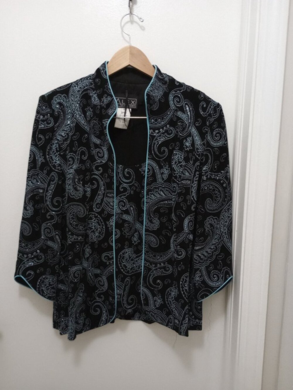 Alex Evenings Twin Set Jacket+ Camisole Blouse Top Glitter Paisley Small size M